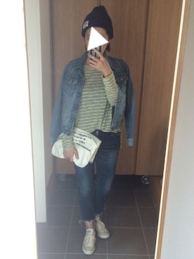 「Ungrid（アングリッド）のインディゴフレイドヘムストスリ（デニムパンツ）」を使った、mmmkkk12さん（レディース・163cm）の秋コーディネート