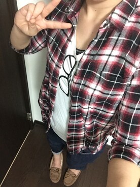 「B.L.U.E（ビーエルユーイー）のアイテム（モカシン/デッキシューズ）」を使った、ふくちゃんさん（レディース・162cm）の秋コーディネート
