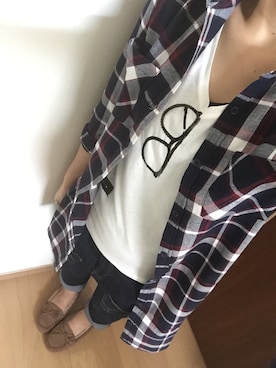 「B.L.U.E（ビーエルユーイー）のアイテム（モカシン/デッキシューズ）」を使った、ふくちゃんさん（レディース・162cm）の秋コーディネート