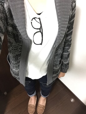 「B.L.U.E（ビーエルユーイー）のアイテム（モカシン/デッキシューズ）」を使った、ふくちゃんさん（レディース・162cm）の秋コーディネート