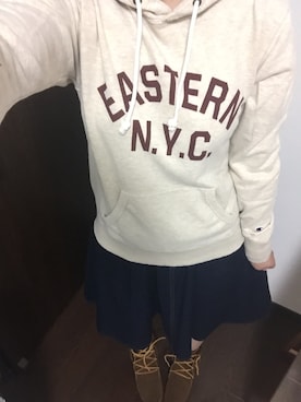 「チャンピオン パーカー」｜「アイテム（ブーツ）」を使った、ふくちゃんさん（レディース・162cm）の秋コーディネート