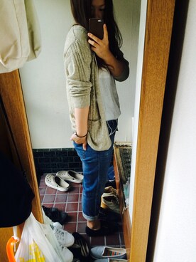 「UNIQLO（ユニクロ）のアイテム（デニムパンツ、ブルー系）」を使った、yukaさん（レディース・156cm）の秋コーディネート