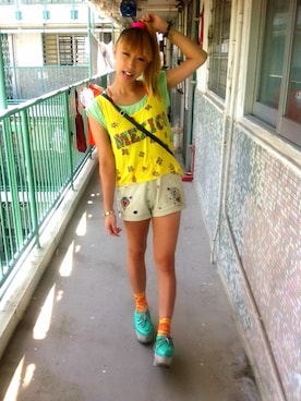 「Jeffrey Campbell（ジェフリーキャンベル）のアイテム（その他シューズ）」を使った、Kappa Kelly Hoさん（レディース・160cm）の夏コーディネート