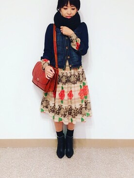 「ヴィンテージワンピース」｜「アイテム（ブーツ）」を使った、tacco☻さん（レディース・154cm）の冬コーディネート