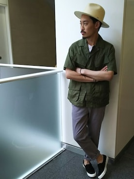 「FROM THE GARRET（フロムザギャレット）のアイテム（シューズ）」を使った、Yasunori Chijiwaさん（メンズ・175cm）の夏コーディネート
