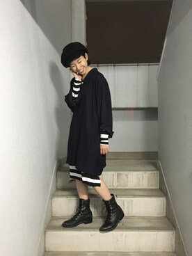 「cheap monday」｜「アイテム（ハンチング/ベレー帽）」を使った、Rico nagataさん（レディース・157cm）の春コーディネート