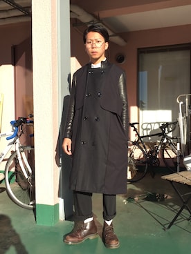 「Yohji Yamamoto（ヨウジヤマモト）のアイテム（ライダースジャケット）」を使った、なおいさん（メンズ・163cm）の秋コーディネート