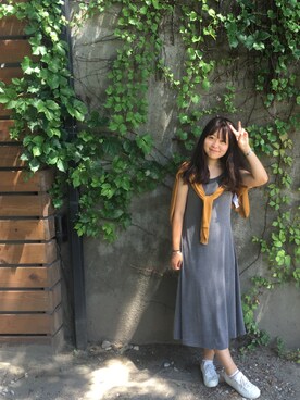 「earth music&ecology（アースミュージックアンドエコロジー）のアイテム（カバーオール、オレンジ系）」を使った、Rubyさん（レディース）の夏コーディネート