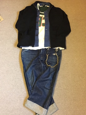 「OLD JOE & CO.（オールドジョーアンドコー）のアイテム（デニムパンツ）」を使った、さとぅーさん（メンズ・172cm）の冬コーディネート