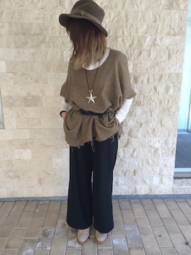 「TAKAHIROMIYASHITATheSoloIst.（タカヒロミヤシタザソロイスト）のアイテム（ニット/セーター）」を使った、Nさん（レディース・163cm）の秋コーディネート