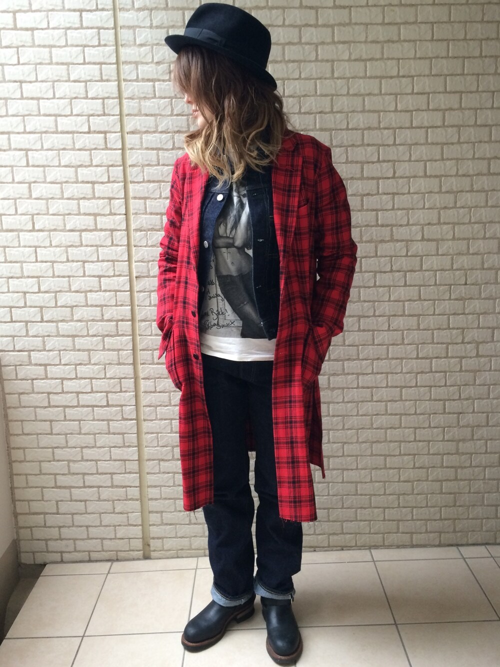 「WACKO MARIA 、theletters、Letters、Rags Mcgregor、LENO、レッドウィング」｜「WACKO MARIAのアイテム（ハット、ブラック系）」を使った、Nさん（レディース・163cm）の秋コーディネートの1枚目の写真