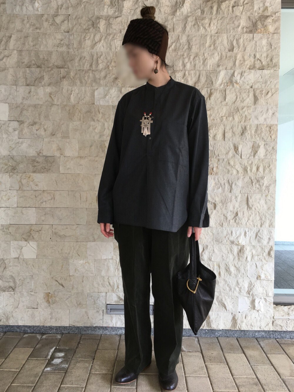「fumikauchida、URU、NUMBER (N)INE、Cippy Crazy Horse」｜「FUMIKA_UCHIDAのアイテム（ヘアバンド、ブラウン系）」を使った、Nさん（レディース・163cm）の秋コーディネートの1枚目の写真