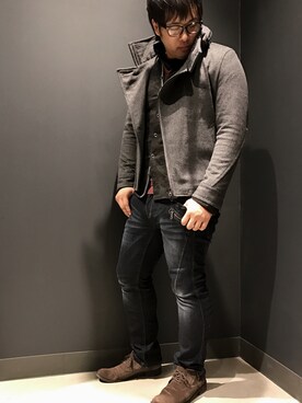 「迷彩柄」｜「アイテム（その他アウター）」を使った、SMARK 伊勢崎HIDEAWAYSさん（メンズ・173cm）の冬コーディネート