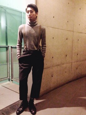「アイテム（サスペンダー）」を使った、WAKOさん（メンズ・175cm）の冬コーディネート