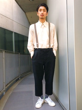 「アイテム（サスペンダー）」を使った、WAKOさん（メンズ・175cm）の冬コーディネート