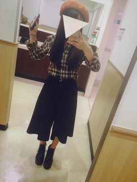 「HANES（ヘインズ）のアイテム（ハンチング/ベレー帽）」を使った、Raru(*☻-☻*)さん（レディース・157cm）の秋コーディネート