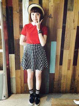 「red」｜「アイテム（キャスケット）」を使った、コニーさん（レディース・158cm）の春コーディネート