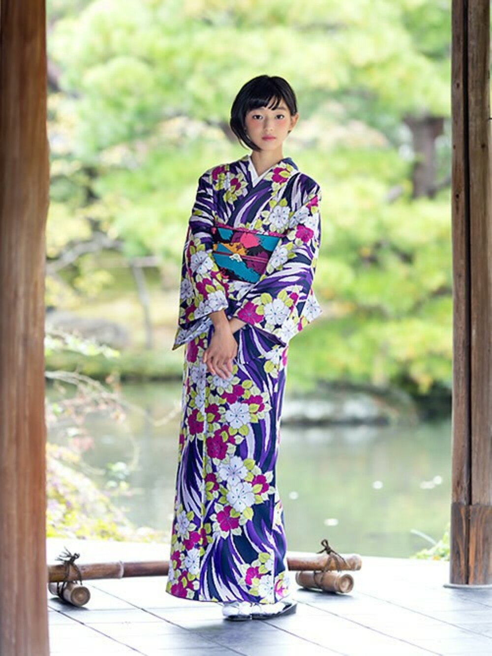 KIMONOMACHIさんの「【2015年版】きもの福袋No.2 紫色流水に花（kimonomachi）」を使ったコーディネート