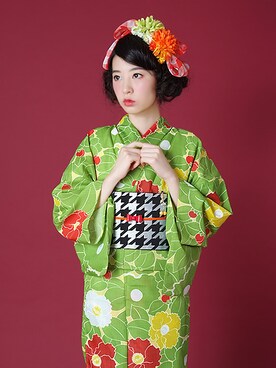 「アイテム（浴衣、グリーン系）」を使った、KIMONOMACHIさん（レディース・168cm）の夏コーディネート