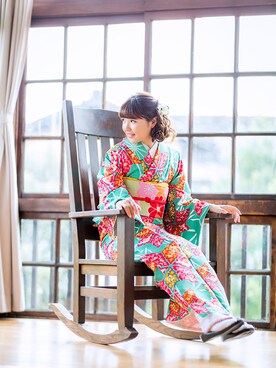 「アイテム（浴衣、グリーン系）」を使った、KIMONOMACHIさん（レディース・159cm）の秋コーディネート