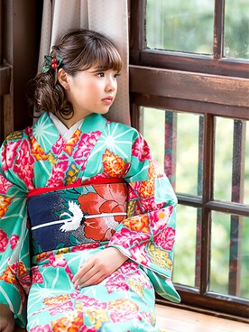 「アイテム（浴衣、グリーン系）」を使った、KIMONOMACHIさん（レディース・159cm）の秋コーディネート