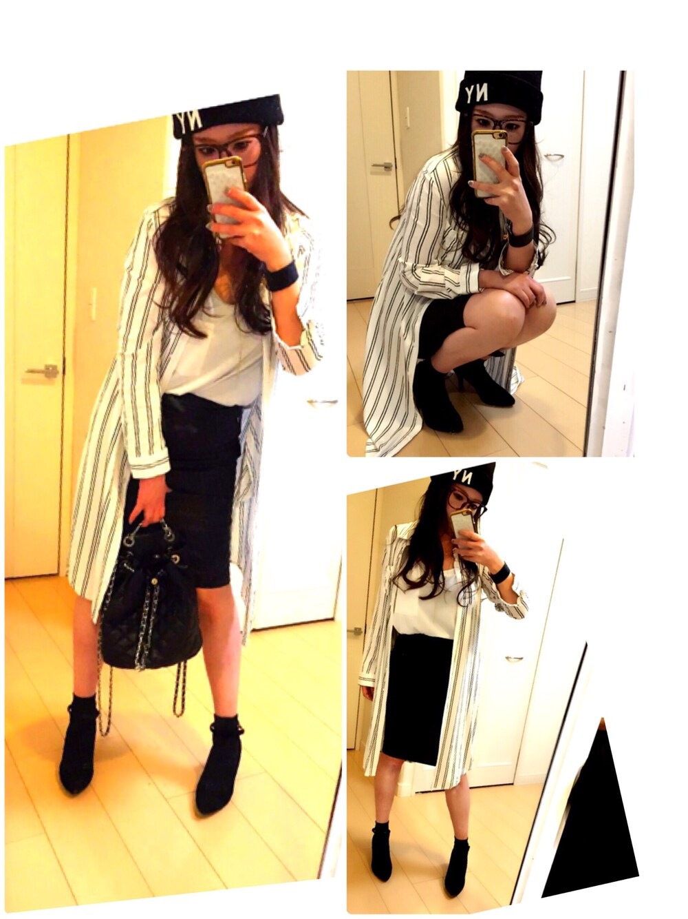 「ドラフトWE」｜「AZUL by moussyのフェイクレザーキルティングSK（スカート、ブラック系）」を使った、CHIEさん（レディース・163cm）の春コーディネートの1枚目の写真