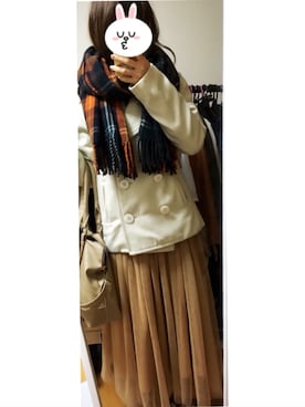 「Honeys（ハニーズ）のアイテム（ピーコート）」を使った、みちさん（レディース・152cm）の冬コーディネート