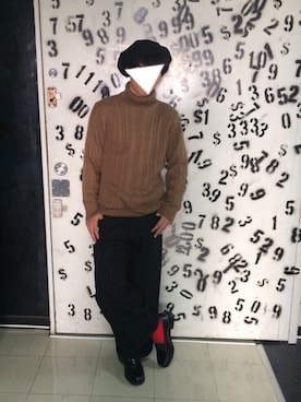 「古着のアイテム（ハンチング/ベレー帽、ブラック系）」を使った、こんどうひろきさん（メンズ・168cm）の秋コーディネート