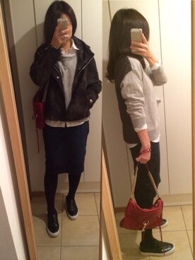 「シャツ×スウェット」｜「アイテム（ブルゾン）」を使った、syarakoさん（レディース・156cm）の秋コーディネート