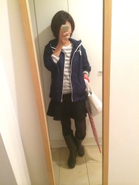 「傘」｜「アイテム（ナイロンジャケット）」を使った、syarakoさん（レディース・156cm）の秋コーディネート