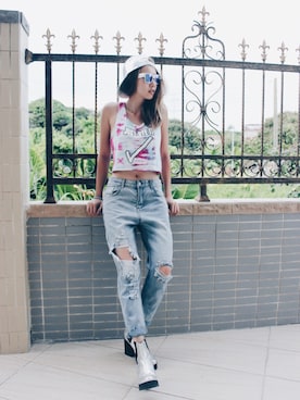 「アイテム（ブーツ、シルバー系）」を使った、Kaliska KaKaさん（レディース・163cm）の夏コーディネート