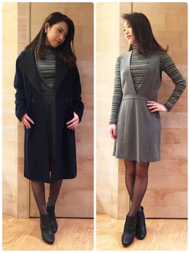 「BLONDY ReLISH（ブロンディリリッシュ）のボンディングコート（ステンカラーコート、ブルー系）」を使った、MANAMIさん（レディース・162cm）の冬コーディネート