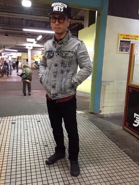 「TOPMAN（トップマン）のアイテム（デニムジャケット）」を使った、Tsubasa Kounoさん（メンズ・168cm）の冬コーディネート