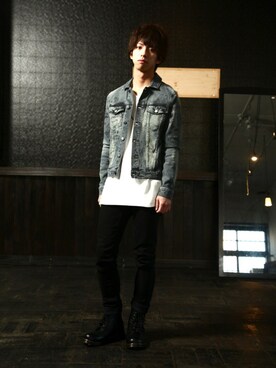 「cheap monday」｜「アイテム（デニムジャケット）」を使った、Matsuda  Kazukiさん（メンズ・175cm）の冬コーディネート