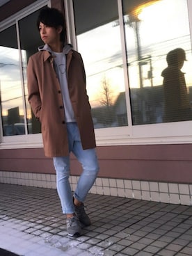 「アイテム（チェスターコート）」を使った、Matsuda  Kazukiさん（メンズ・175cm・20代）の春コーディネート