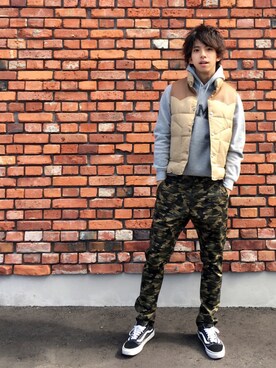 「ZIP FIVE（ジップファイブ）のアイテム（ダウンベスト）」を使った、Matsuda  Kazukiさん（メンズ・175cm）の夏コーディネート