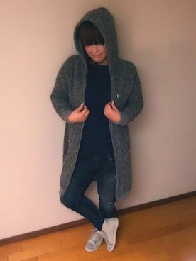 「ロングニット」｜「アイテム（その他アウター）」を使った、kazuさん（レディース・170cm）の秋コーディネート