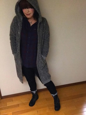 「ロングニット」｜「アイテム（その他アウター）」を使った、kazuさん（レディース・170cm）の秋コーディネート