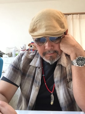 「アイテム（ハンチング/ベレー帽）」を使った、Yutaka Shimaokaさん（メンズ・177cm・50代）の夏コーディネート