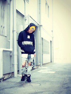 「UNIF（ユニフ）のアイテム（パンツ）」を使った、fukiageさん（メンズ・174cm）の春コーディネート