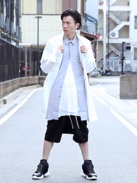 「RICK OWENS」｜「アイテム（チェスターコート）」を使った、fukiageさん（メンズ・174cm）の秋コーディネート