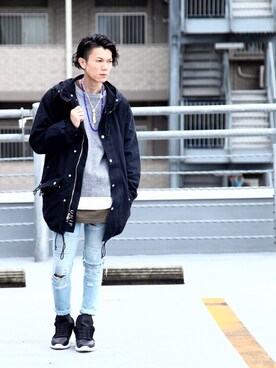「UNIF（ユニフ）のアイテム（ミリタリージャケット）」を使った、fukiageさん（メンズ・174cm）の秋コーディネート