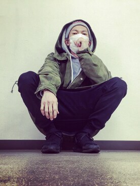 「UNIF（ユニフ）のアイテム（ミリタリージャケット）」を使った、fukiageさん（メンズ・174cm）の冬コーディネート