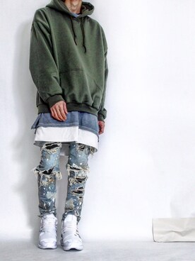 「WVM（ダブルヴイエム）のアイテム（デニムパンツ）」を使った、fukiageさん（メンズ・174cm）の冬コーディネート