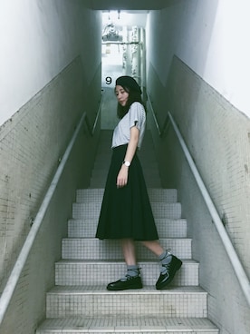 「GLOBAL WORK（グローバルワーク）のアイテム（ドレス）」を使った、Macy Tamさん（レディース・159cm）の秋コーディネート