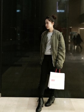 「毛衣」｜「アイテム（ジャケット/アウター）」を使った、蔡弄弦さん（レディース・158cm）の冬コーディネート