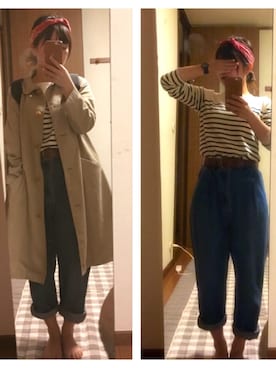 「マムジーンズ」｜「アイテム（ステンカラーコート）」を使った、kinoko◡̈さん（レディース・148cm）の春コーディネート