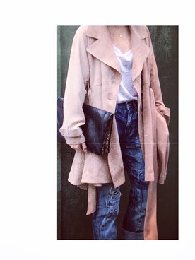 「TITTY&CO.（ティティーアンドコー）のアイテム（トレンチコート）」を使った、長谷川あやさん（レディース・152cm）の冬コーディネート