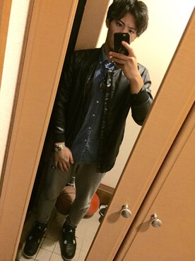 「アキコーデ」｜「アイテム（ライダースジャケット）」を使った、ゆうさん（メンズ・172cm）の秋コーディネート