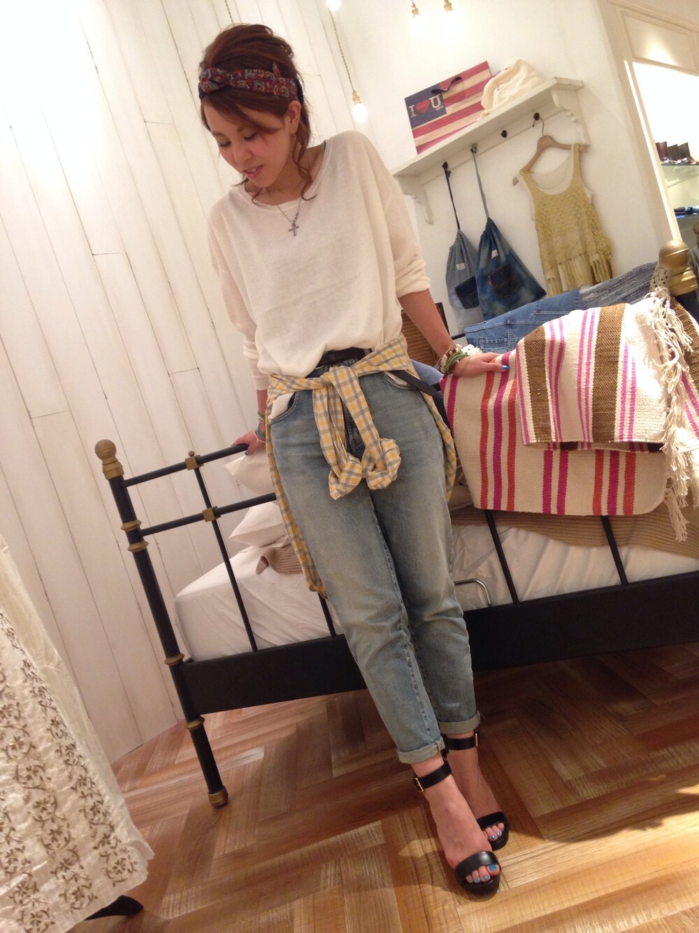「Ungrid」｜「Ungridのアイテム（ニット/セーター、ホワイト系）」を使った、MIDIさん（レディース・158cm）の夏コーディネートの1枚目の写真
